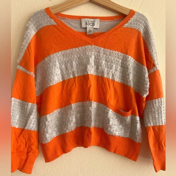 Autumn Cashmere Orange Silver Sequins V-Neck Sweater Kids Size 8 T / 7T - Picture 6 of 9